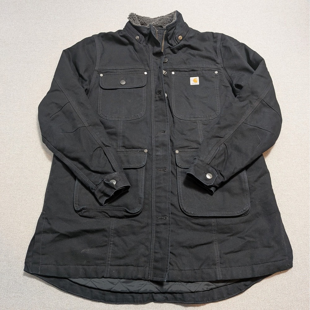 Carhartt Women's OJ5512-W Black Quilted Lined Duck Canvas Sherpa Collar Jacket